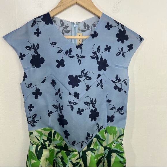 Elle Sasson Holly Colorblock Botanical Floral Silk Cap-Sleeve Dress Size Size 4 - Picture 13 of 16